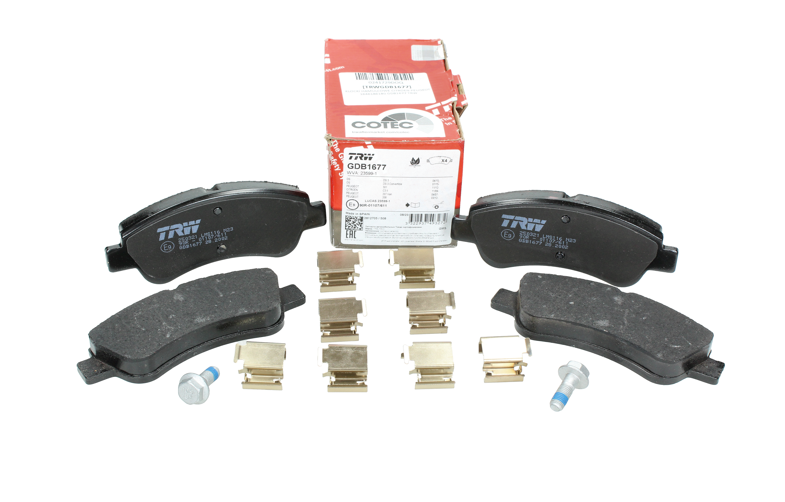 Brake Pads Citroen Peugeot 1646186180 GDB1677 TRW main product photo